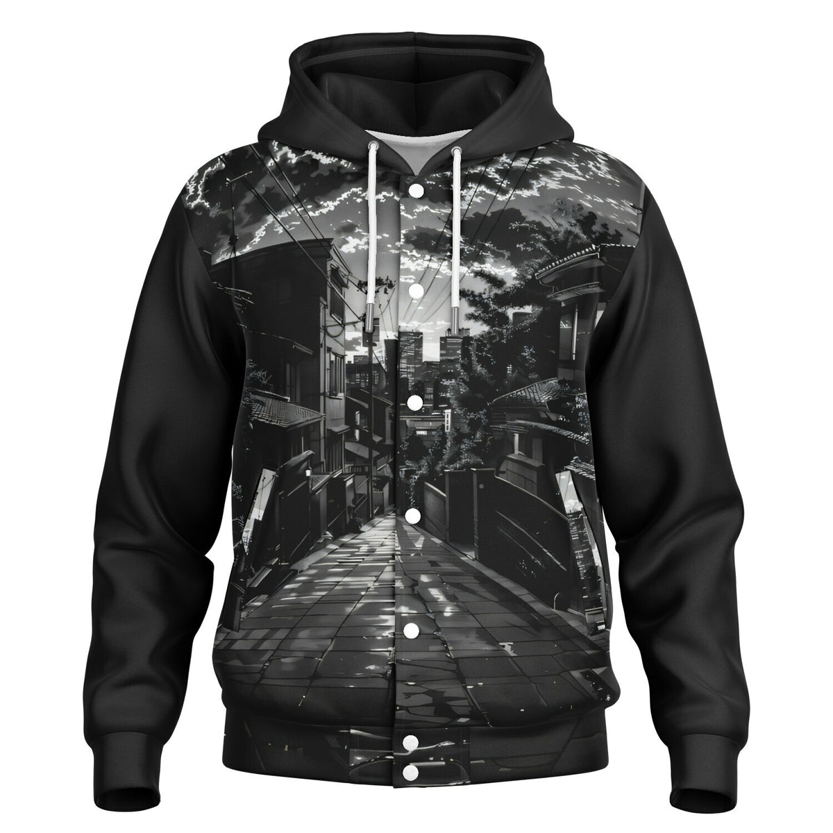 Cityscape Wanderer Hooded Baseball Jacket