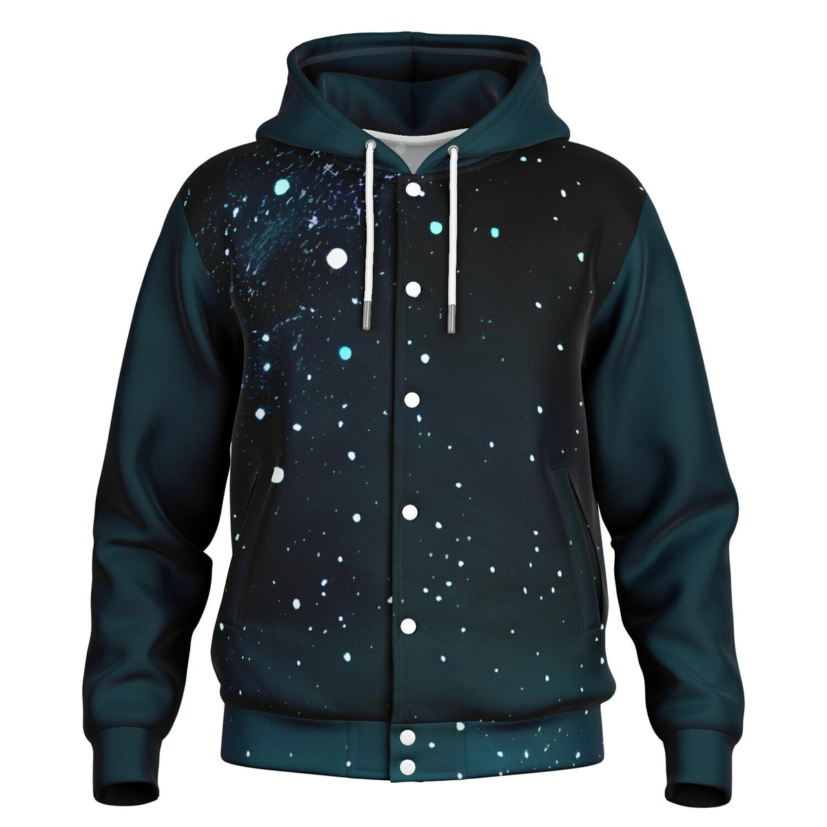 Cosmic Drift Hooded Baseball Jacket