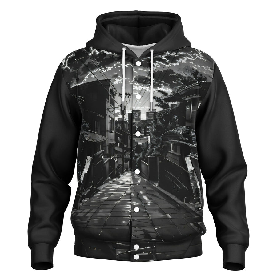 Cityscape Wanderer Hooded Baseball Jacket