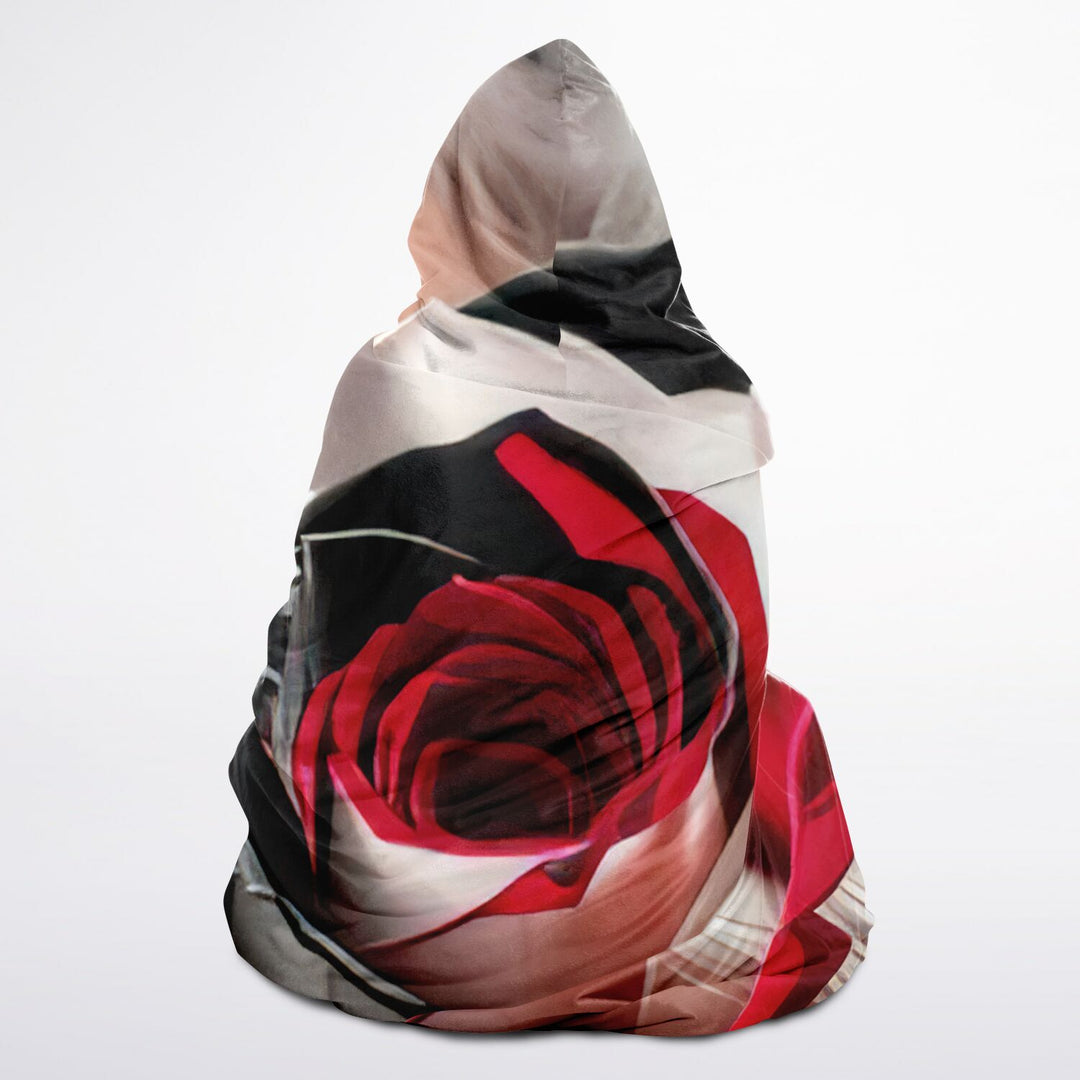 Crimson Bloom Hooded Blanket