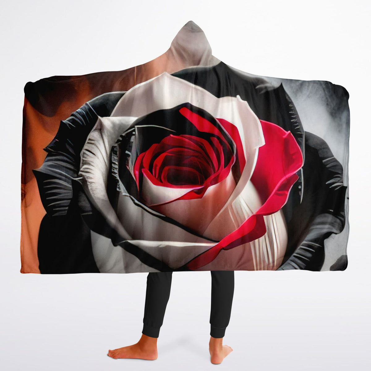 Crimson Bloom Hooded Blanket